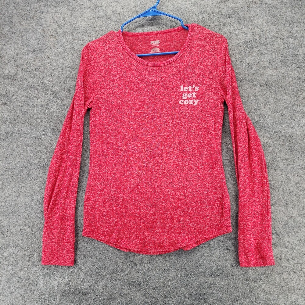 PINK Victoria Secret Pajama Shirt Womens Small Long Sleeve Red Lets Get Cozy